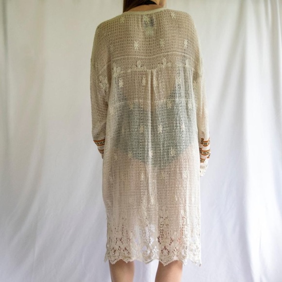 Muche Muchette Boho Crocheted Dress Or Swim Cover-Up One Size Cream EUC! - Picture 2 of 13